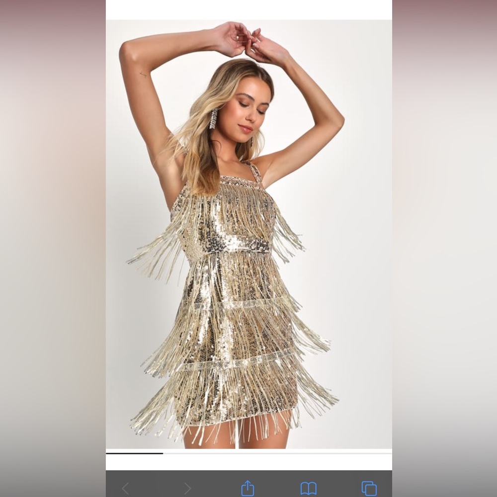 Lulus Fringe Fashion Gold Sequin Fringe Bodycon Mini Dress